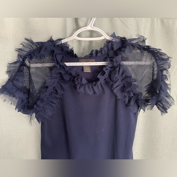 GRACIA Navy Ruffled Top - Picture 4 of 4